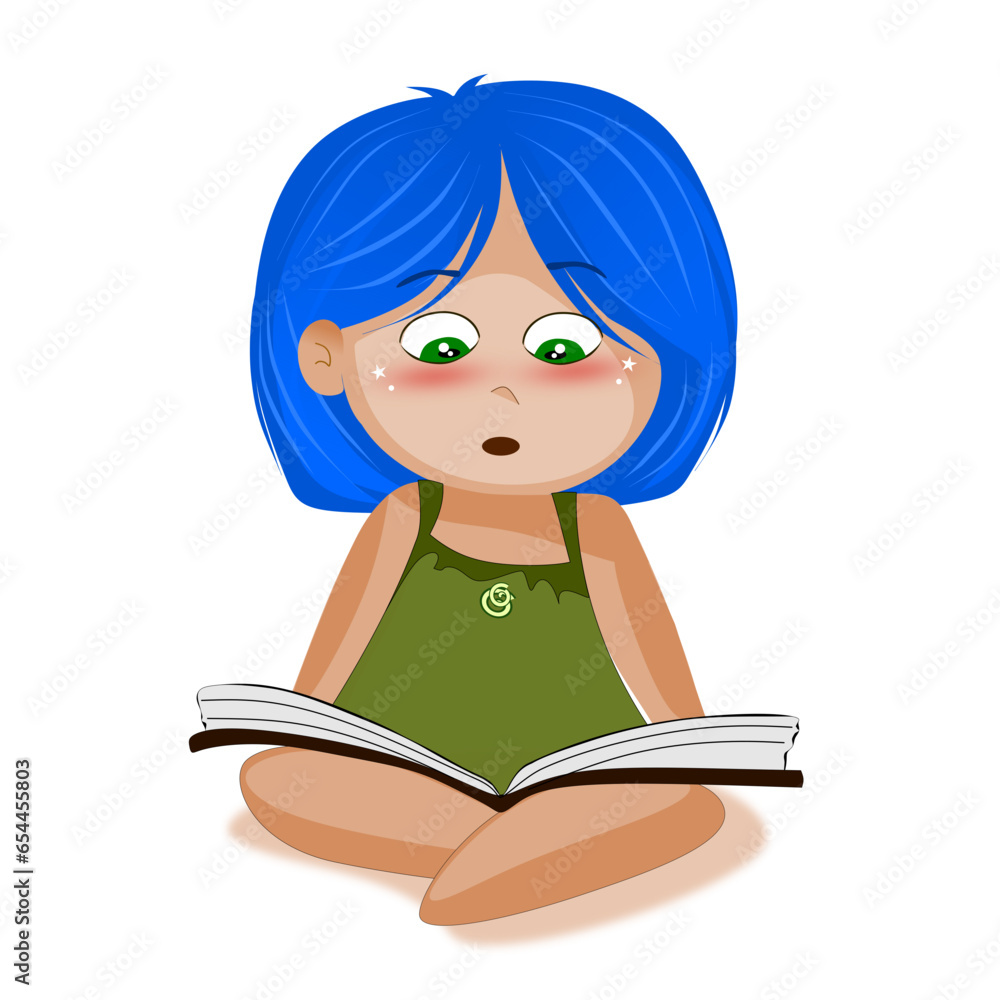 Icon of a concentrated girl reading a book with great interest Icon of a concentrated girl reading a book with great interest