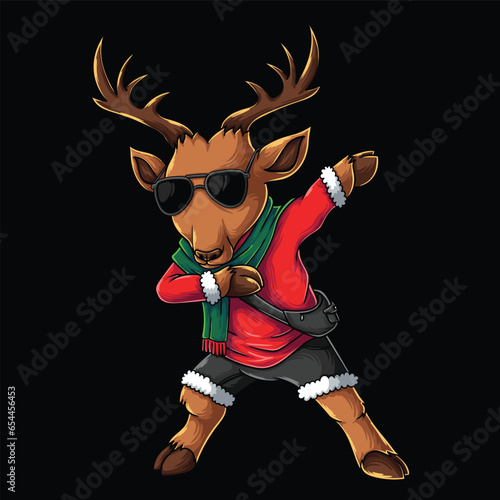 Deer character dabbing dance christmas style vector illustration for your company or brand