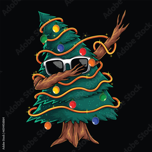 Pine tree dabbing dance vector illustration for your company or brand
