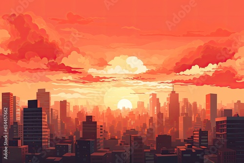  City scenic sunset with outlines of city buildings 