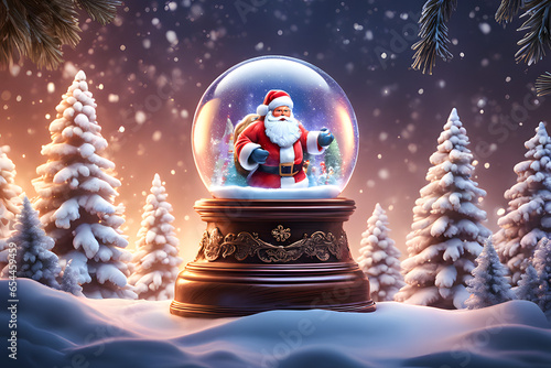 Santa Claus inside Snow globe. Generative AI