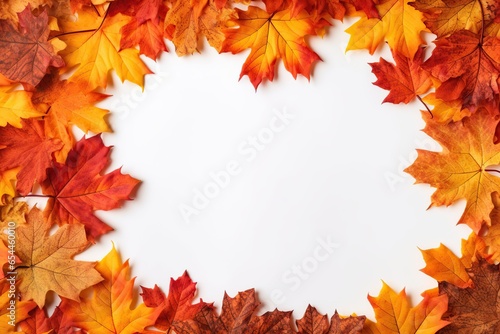 Red and orange autumn leaves on white background. Generative AI