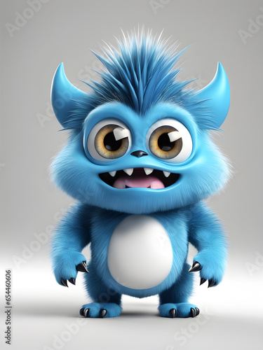 light-blue little angry monster on a white background