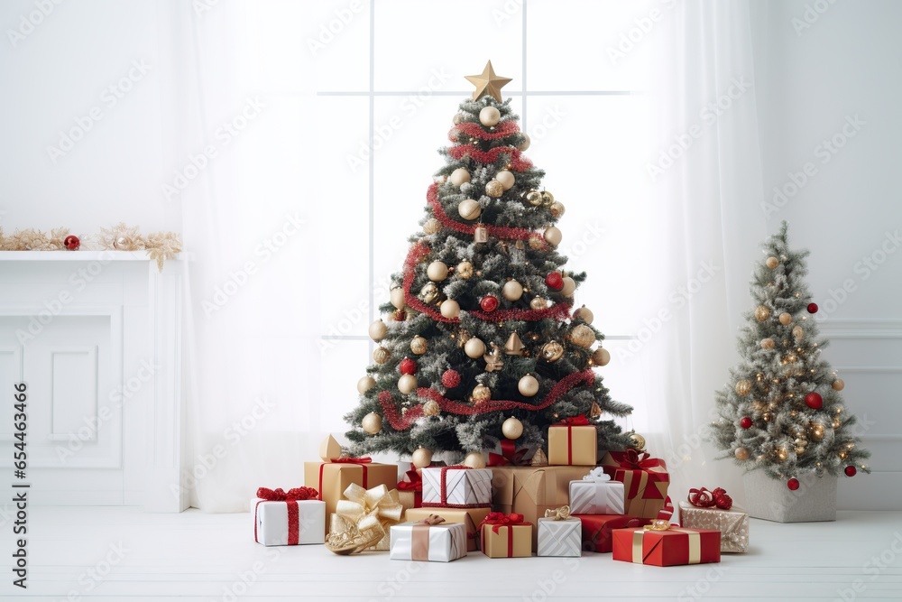 Decorated christmas fir tree with gift boxes Decorated christmas fir tree with gift boxes
