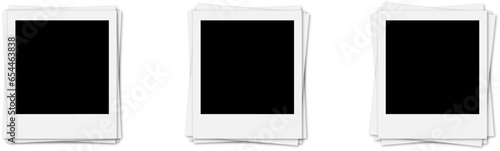 Empty photo frames. Polaroid frame on transparent background with realistic shadows. Blank frame border mockups. Old photo frame. Vector EPS 10