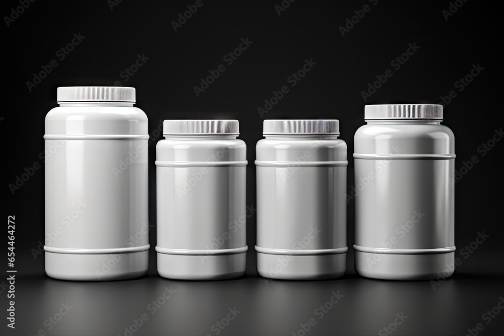 White plastic canisters isolated in various arrangements White plastic canisters isolated in various arrangements