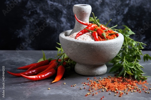 White pepper and spices on a gray stone backdrop