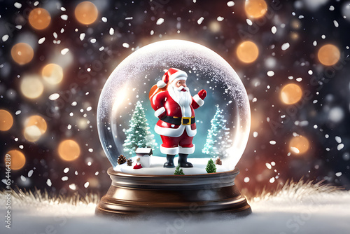 Santa Claus inside Snow globe. Generative AI