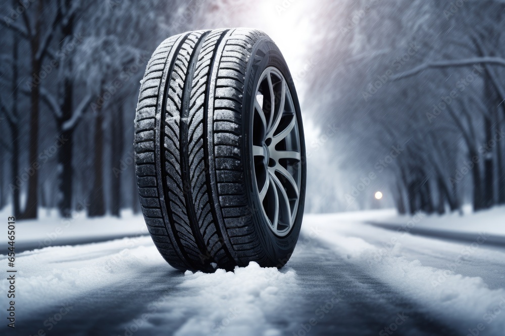 Winter road with snow covered by car tires