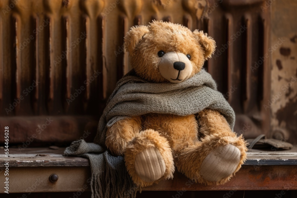 Winter themed photo of a generic teddy bear named Bob alongside mittens