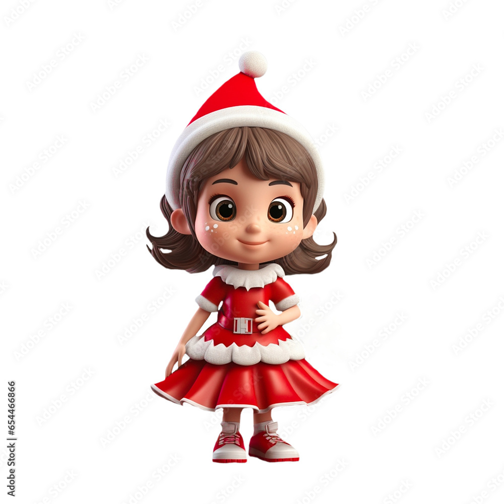 3D cute character a little girl in santa claus costume on isolated transparent background png. Generated with AI 3D cute character a little girl in santa claus costume on isolated transparent background png. Generated with AI