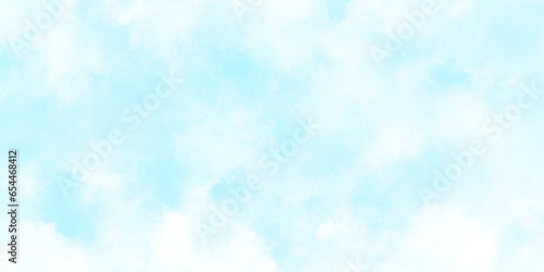 clear and smooth watercolor blue sky background, white clouds on decorative blue paper, blue grunge texture with white smoke, fresh and clear marble painting blue watercolor background for any design.