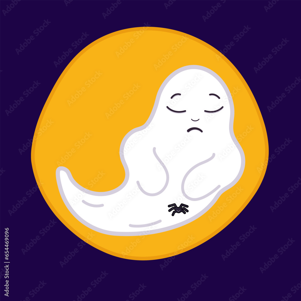 Isolated emotional sad ghost with spider, moon. Vector illustration Facial expression in cartoon. Isolated emotional sad ghost with spider, moon. Vector illustration Facial expression in cartoon.