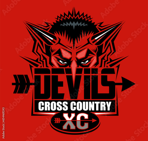 devils cross country team design with half mascot for school, college or league sports