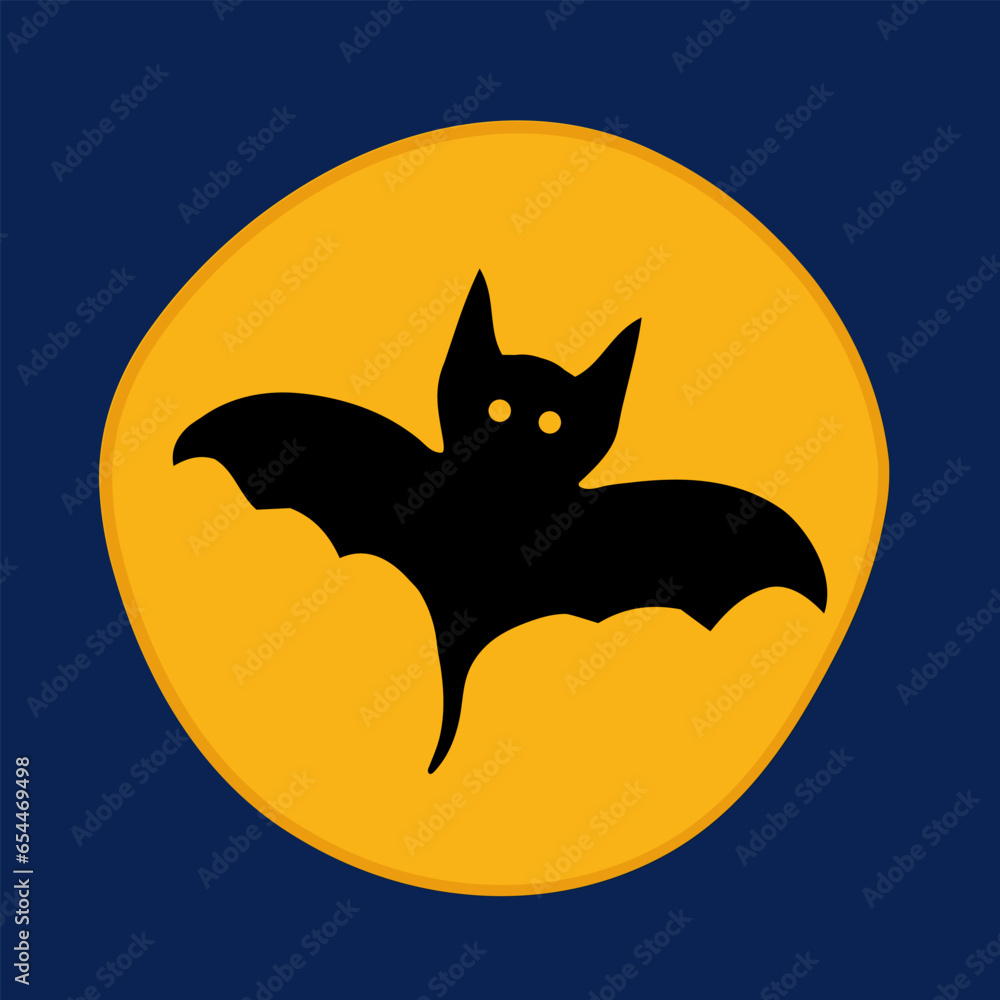 Obraz premium Halloween Icon bat with terrible grimace. Vector Black silhouettes icon in yellow circle moon.