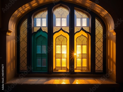 Royal Whispers Through Illuminated Lattice Windows. AI Generated.