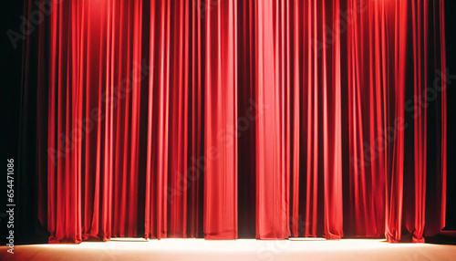 Luxurious red drape curtains. Award ceremony stage curtain. red curtains.