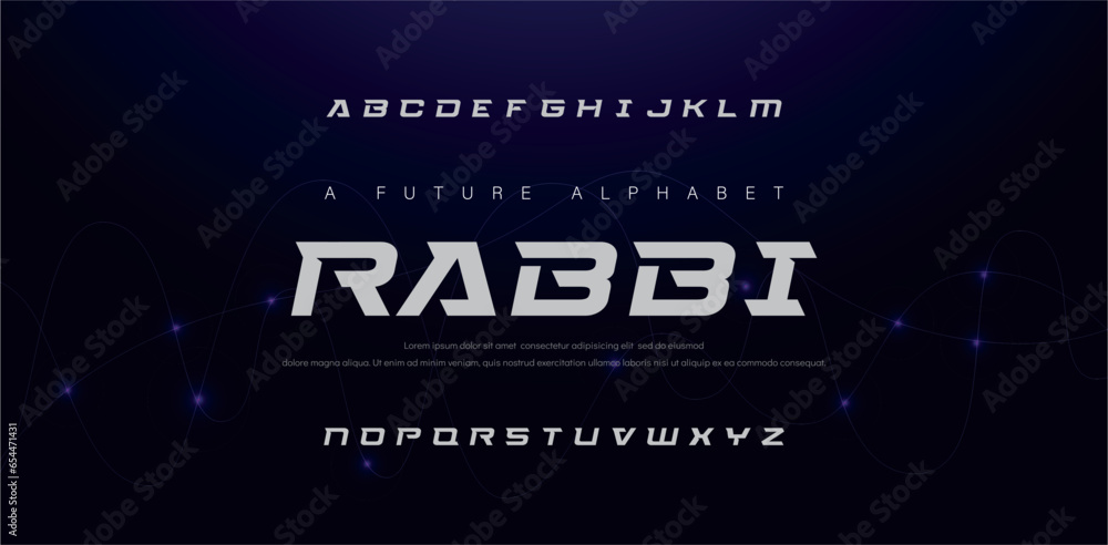 Modern abstract digital alphabet font. Minimal technology typography, Creative urban sport fashion futuristic font and with numbers. vector illustration - obrazy, fototapety, plakaty 