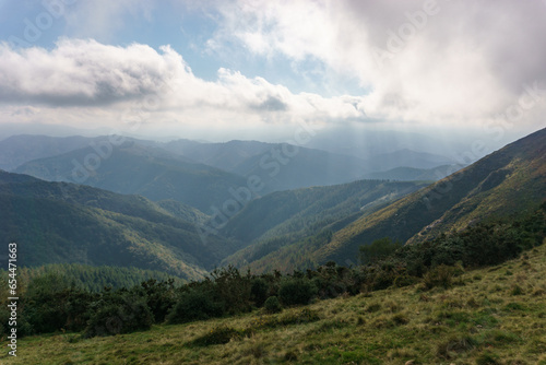 Fototapeta Naklejka Na Ścianę i Meble -  Basque landscape beautiful hills covered with forest, Aiako Harria, Gipuzkoa, Basque Country, Spain