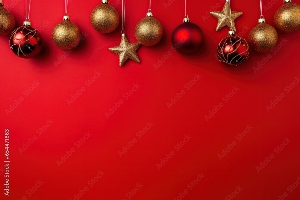 Christmas holiday balls on red background Christmas holiday balls on red background