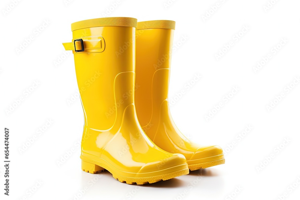 Yellow rubber boots on white background Yellow rubber boots on white background