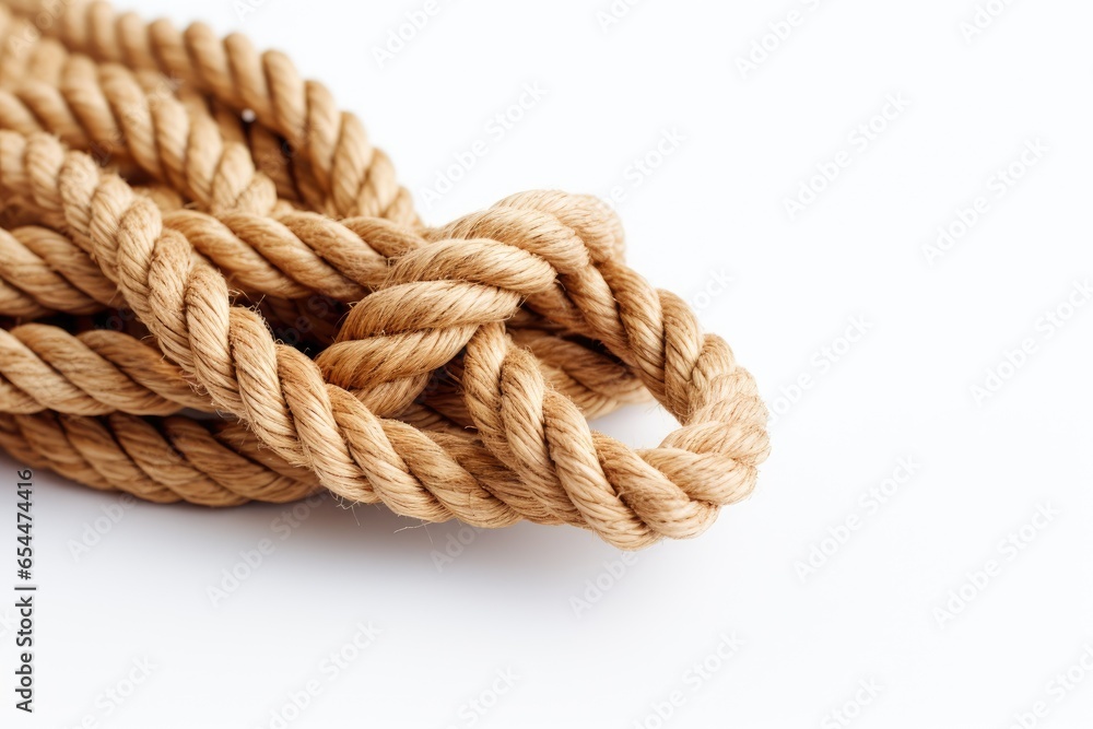 Zoomed in shot of rope segment against white backdrop Zoomed in shot of rope segment against white backdrop