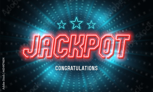 Shining neon sign Jackpot on a bright background. Vector illustration.