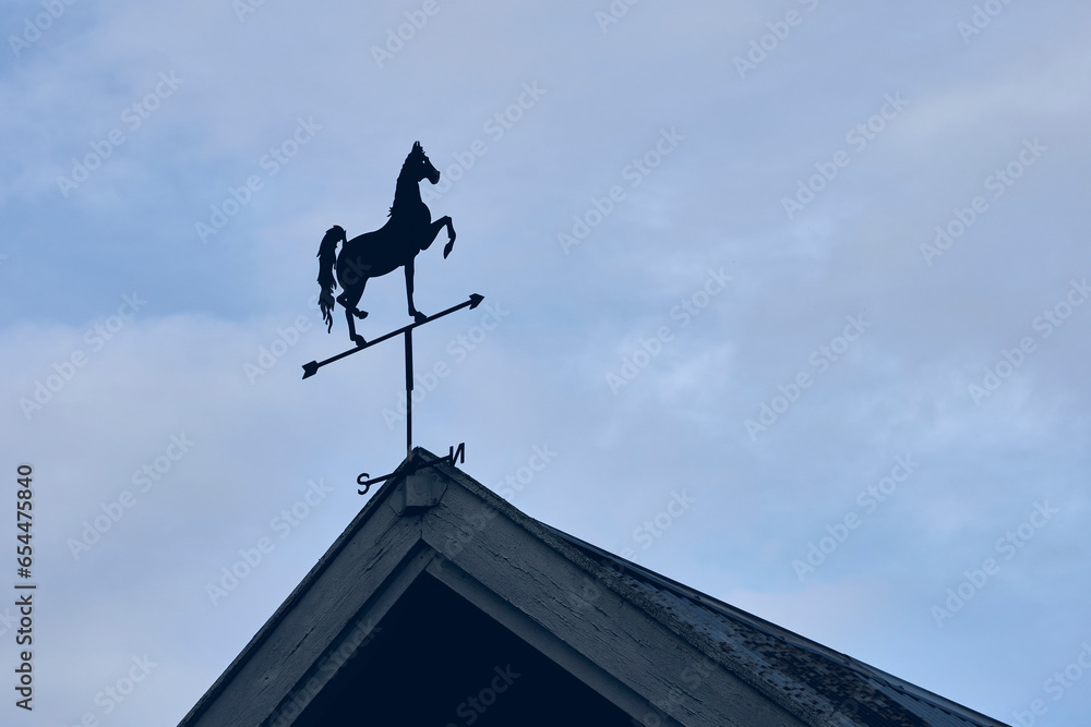 silhouette of weathercock with horse figure silhouette of weathercock with horse figure