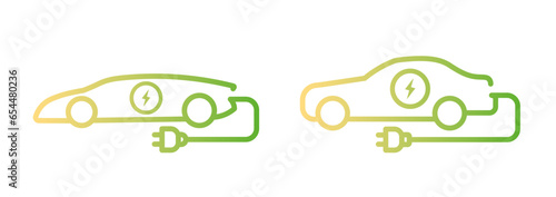 Electric car icon. Hybrid vehicle pictogram. Line electric car with piug vector icon symbol. Eco energy auto