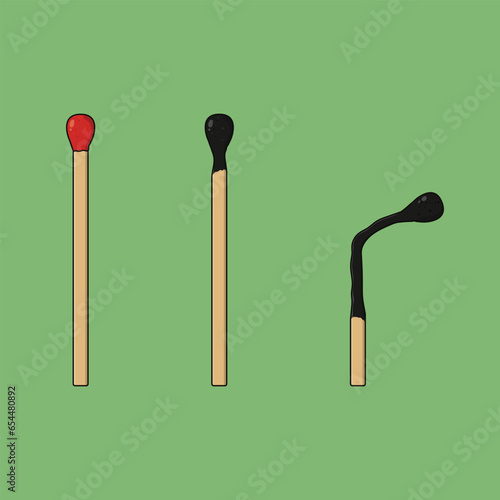 Flat Fresh burn and Burned Out Match sticks Icon Illustration Vector