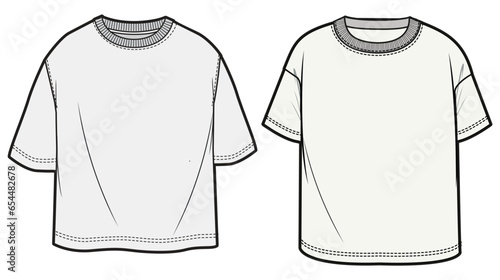 Kids Oversize T-Shirt  Fashion Flat Sketch Vector Illustration, CAD, Technical Drawing, Flat Drawing, Template, Mockup.