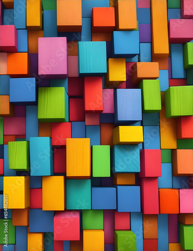 Colorful background of wooden blocks. A Spectrum of multi colored wooden blocks aligned. Colorful pattern background.