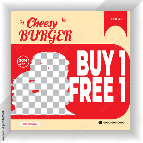 Gradient burger fast food restaurant promotion for social media template design