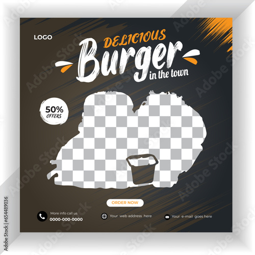 Gradient burger fast food restaurant promotion for social media template design