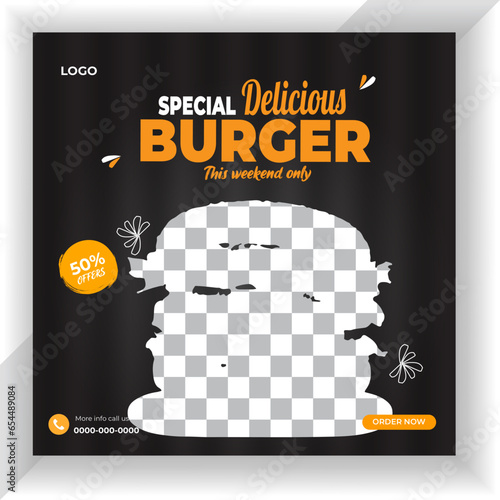 Gradient burger fast food restaurant promotion for social media template design