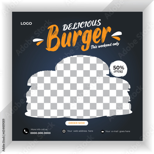 Gradient burger fast food restaurant promotion for social media template design