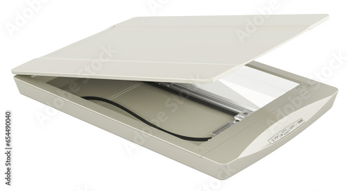 Flatbed scanner. Color Photo and Document Flatbed Scanner. 3D rendering isolated on transparent background