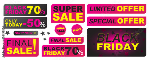 Simple Discount Sale Stickers. Sticker Set. Price stickers. Pink Tags.