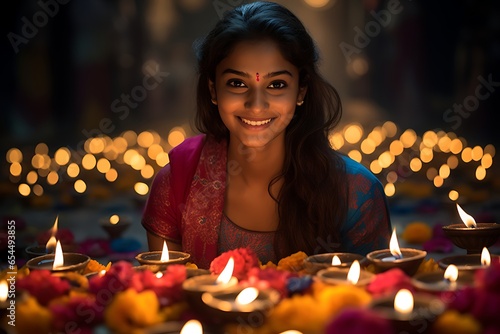 woman with candles during diwali celebration