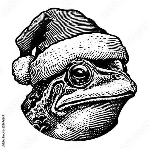 frog wearing a Santa Claus hat Christmas sketch © Curly