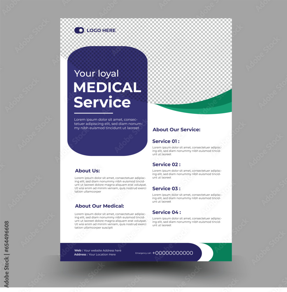 Fototapeta premium Corporate healthcare and medical flyer.Professional medical healthcare service.Healthcare service promotion flyer for hospital.