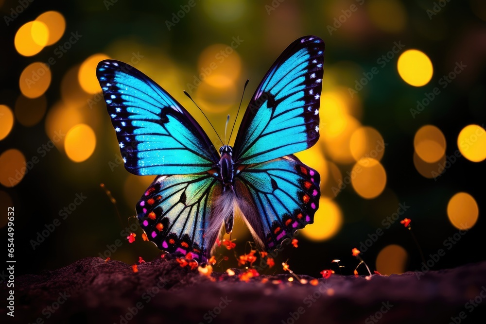 Closeup of a butterfly taking off with colorful wings Closeup of a butterfly taking off with colorful wings