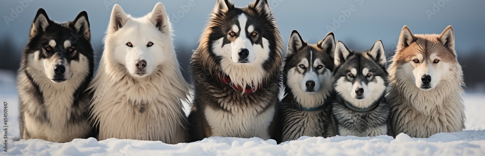 Painting with dogs running in the snow. Huskies in the wild, beautiful furry animals. Concept: winter dog breed. Helpers for people in difficult conditions of the north. Painting with dogs running in the snow. Huskies in the wild, beautiful furry animals. Concept: winter dog breed. Helpers for people in difficult conditions of the north.
