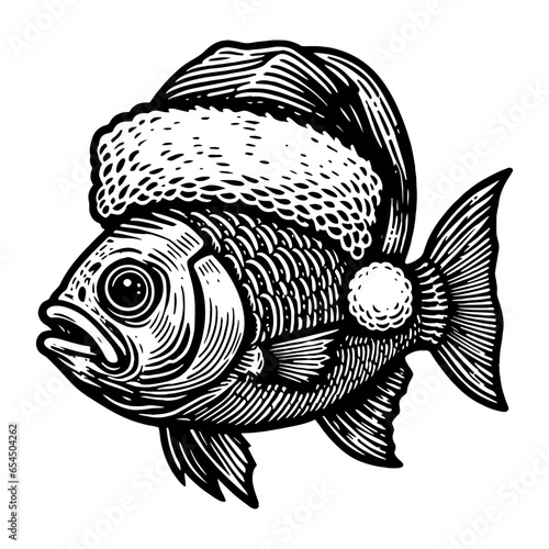 fish wearing a Santa Claus hat Christmas sketch