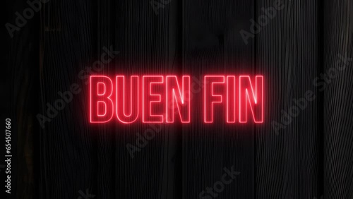 Letrero con luz de neón en pared negra para el Buen Fin, evento de compras en México photo