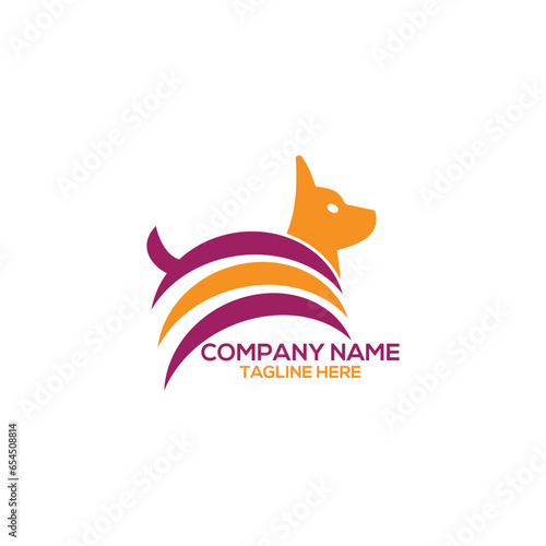 Simple minimal dog care logo design. Dog head with love vector