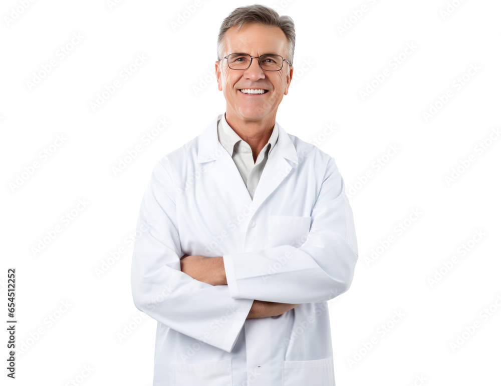 Friendly Adult Doctor Man with Glasses in Doctor Uniform - Medium Shot on Transparent Background PNG File for Healthcare Designs - Generative AI Friendly Adult Doctor Man with Glasses in Doctor Uniform - Medium Shot on Transparent Background PNG File for Healthcare Designs - Generative AI