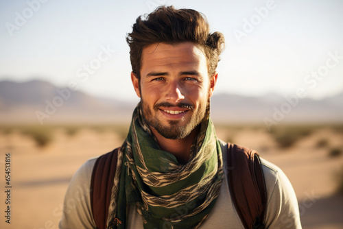 Young arab man in national clothes and turban Muslim man Saudi african moroccan yemenite persian men generative ai