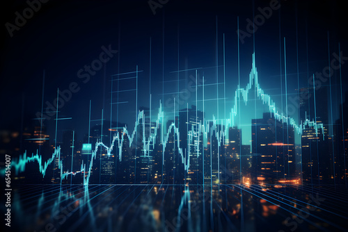 Investing, stock market, skyline,  financial chart, graphs.
