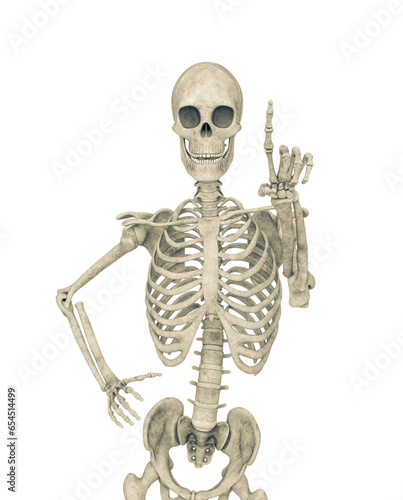 skeleton is pressing a virtual button in front view